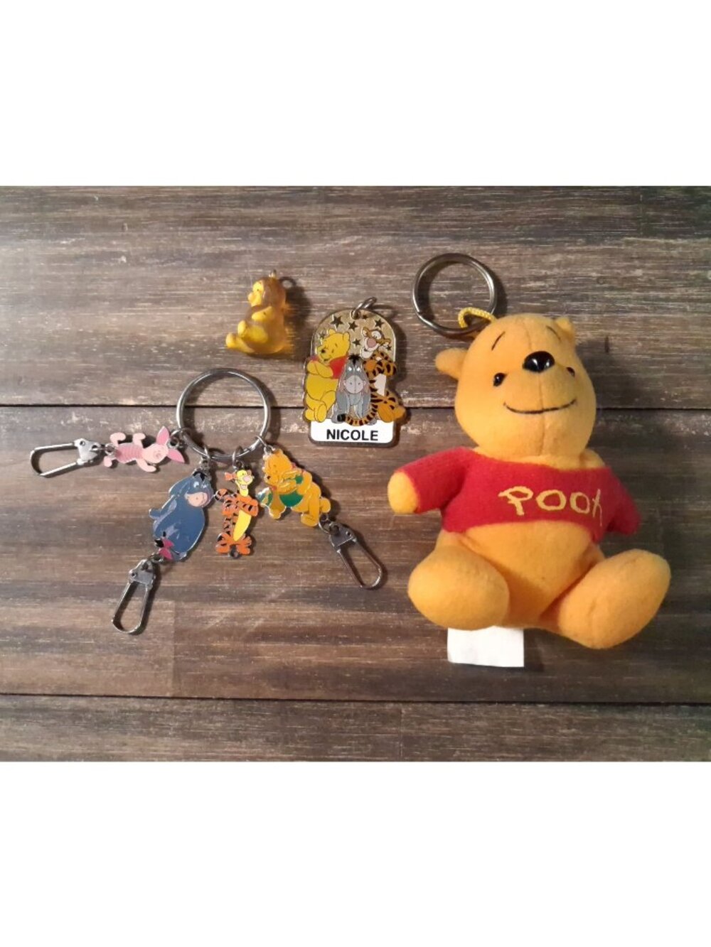 Winnie Pooh Keychain Lot Bear Eeyore Tigger Nicole Name Piglet Disney Bag Tag